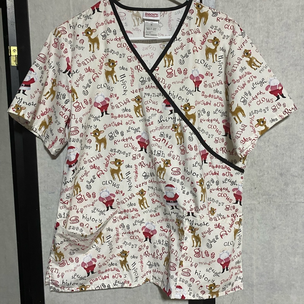 Rudolph and Santa scrub top medium